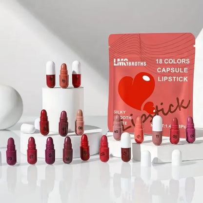 Miss Rose Capsule Lipstick Set – 18 Long-Lasting Shades